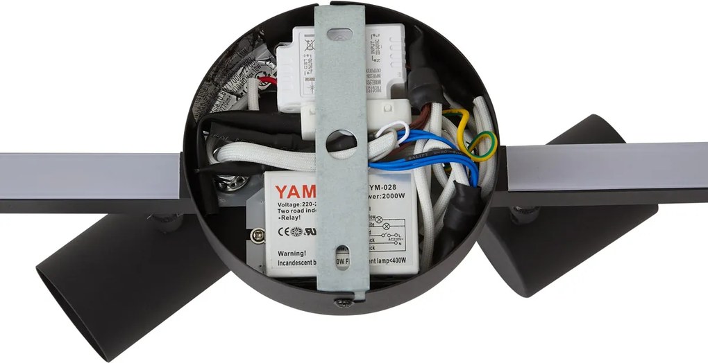 Foco de Teto Moderno Preto 6 Luzes GU10 50mm com Retroiluminação e Interruptor de 3 Posições - Back Up
