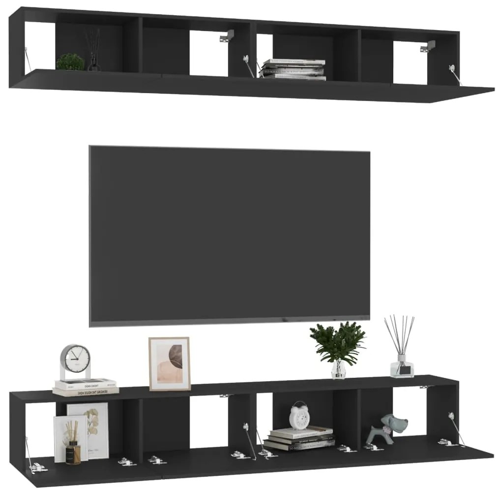 Móveis de TV 4 pcs 100x30x30 cm derivados de madeira preto