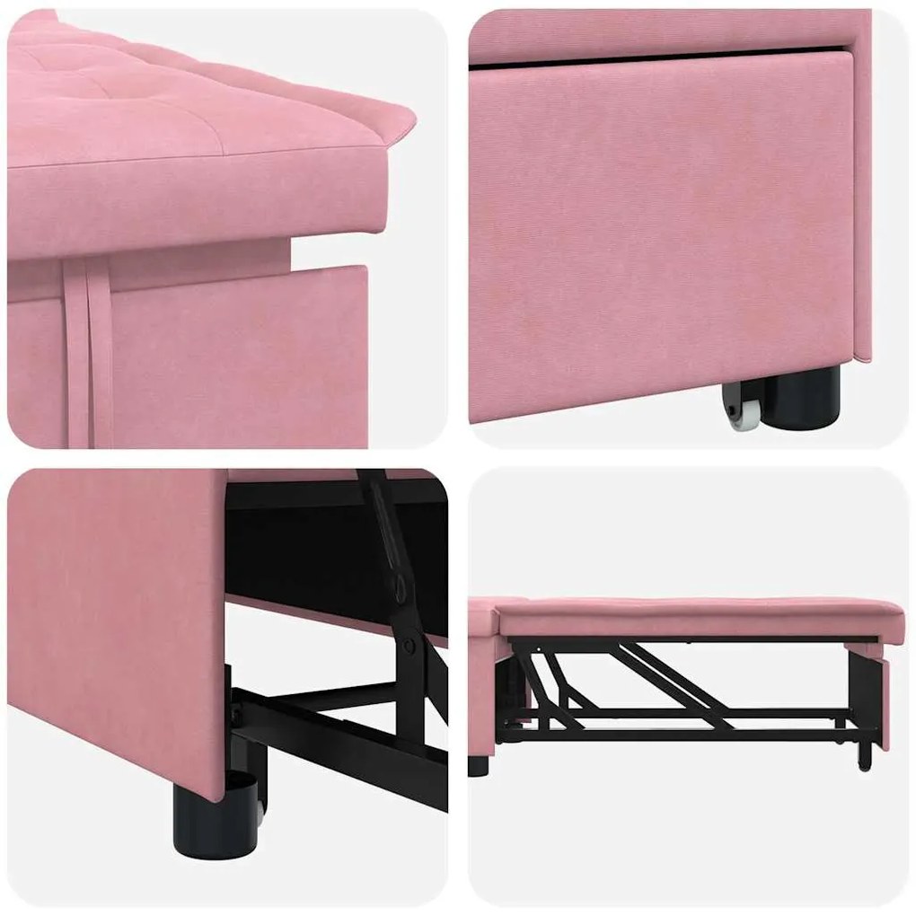 Sofá-cama 3 em 1 Design Retrátil Veludo Rosa