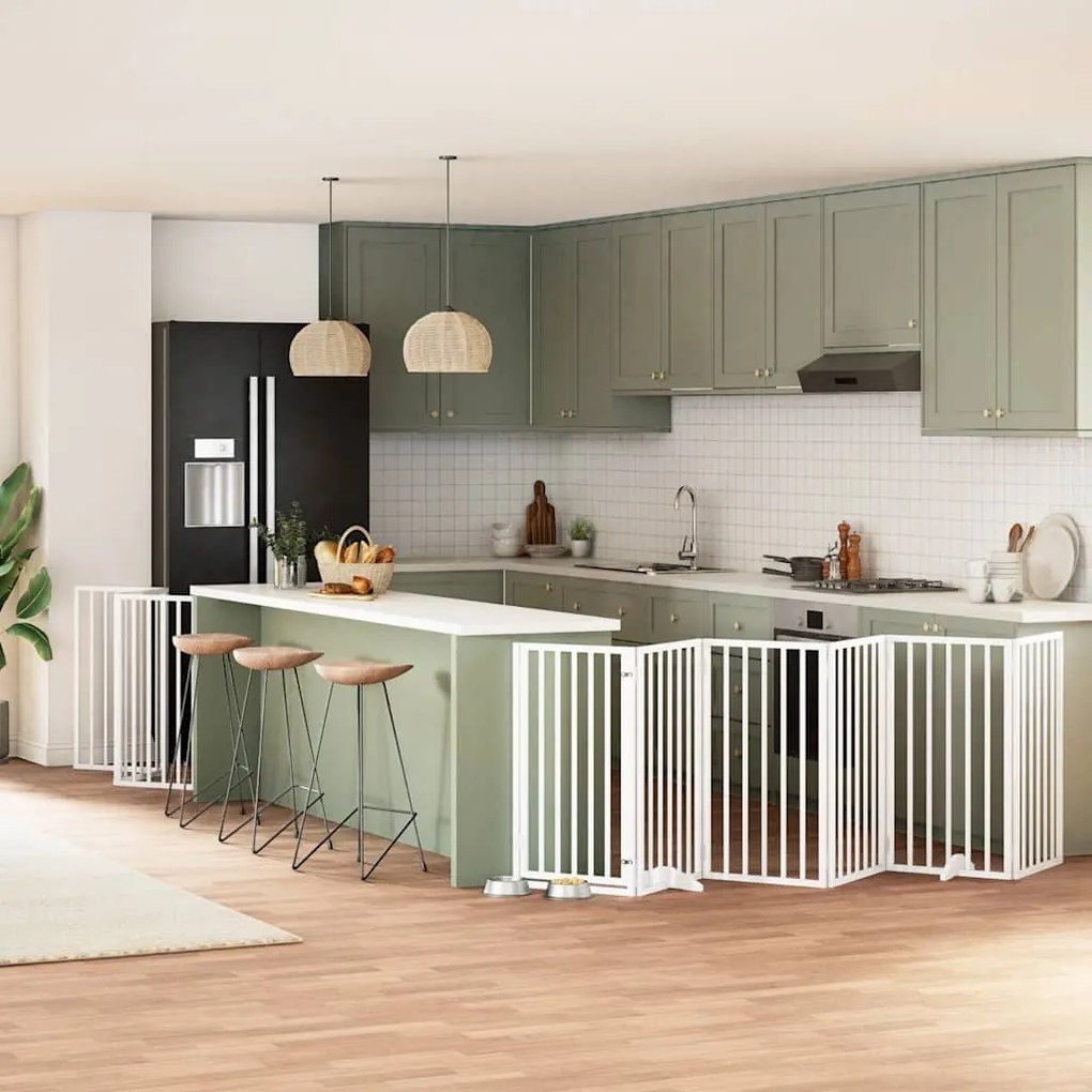 vidaXL Portão p/ cães com porta dobrável 15 painéis 750cm álamo branco