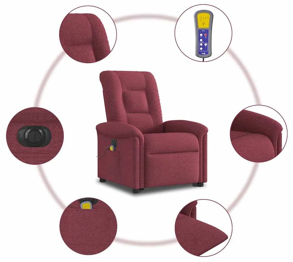 Poltrona elevatória de massagens elétrica tecido vermelho tinto