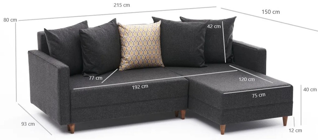 Sofá-cama de canto Aydam – Antracite – 215x80x150 cm