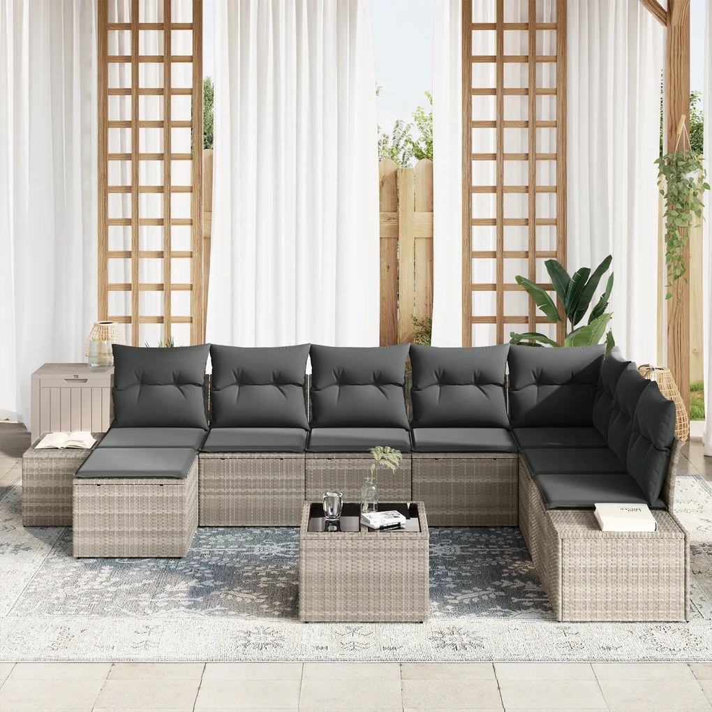 Conjunto de Sofá de 9 Peças com Almofadas Cinza Rattan