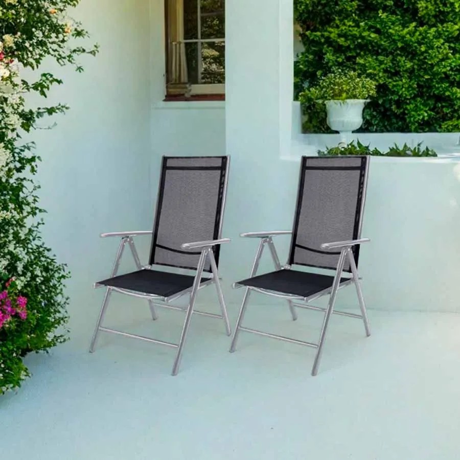 Conjunto de 2 cadeiras de jardim Bern preto/prateadas