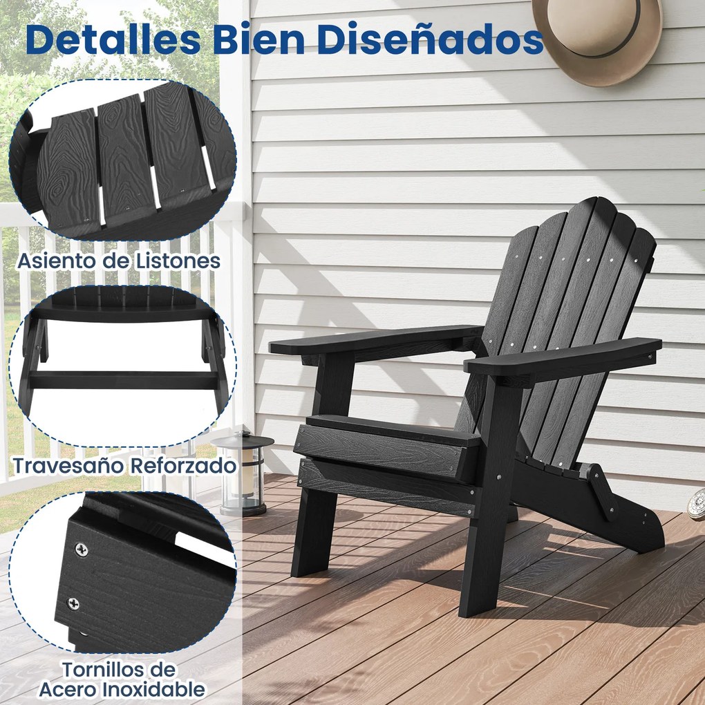 Conjunto de 2 cadeiras Adirondack dobráveis com braços largos, encosto inclinado, assento em ripas e capacidade para 180 kg, para terraço ou pátio, na