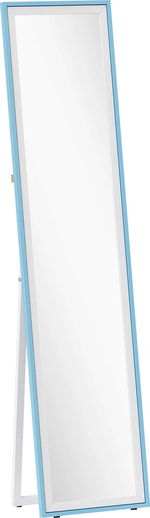 HOMCOM Espelho Grande Espelho de Pé 157x37 cm com Moldura em MDF Retangular com 2 Formas de Utilização Branco e Azul | Aosom Portugal