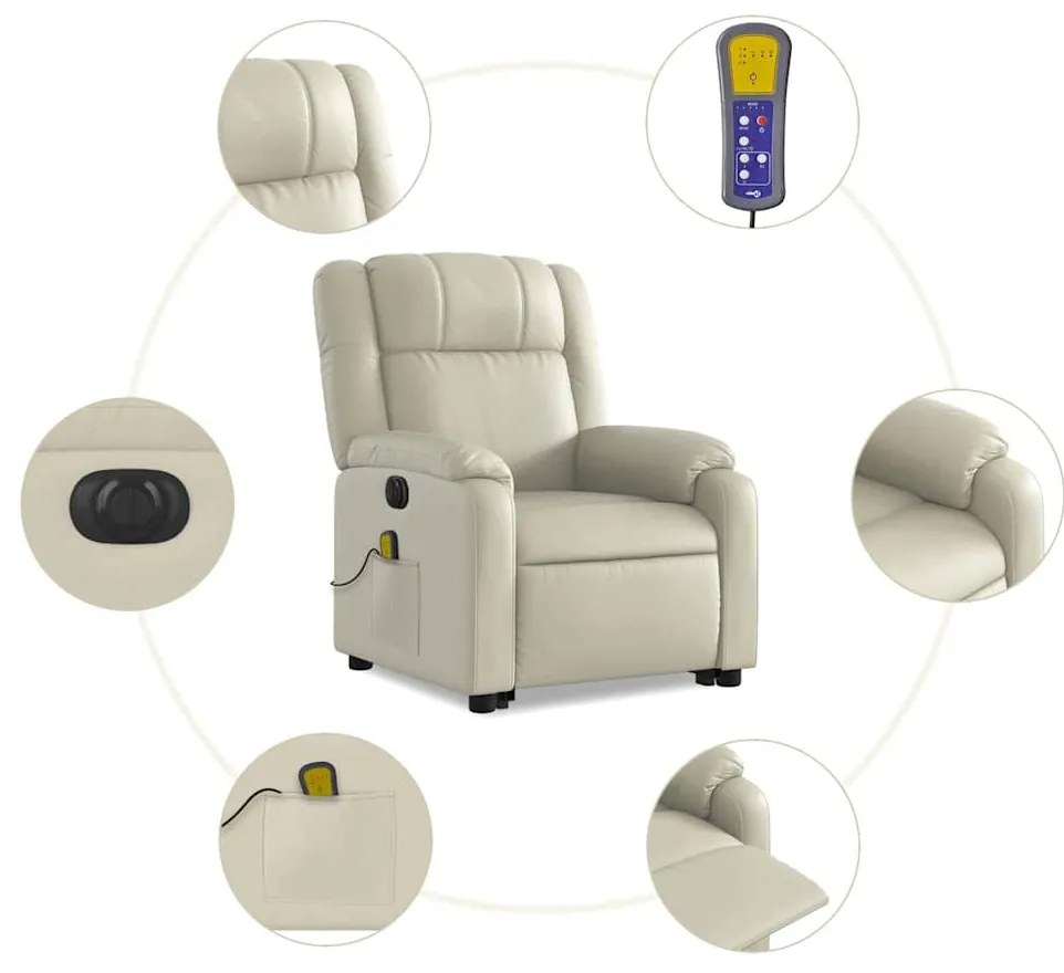 Poltrona reclinável elevatória elétrica couro artificial creme