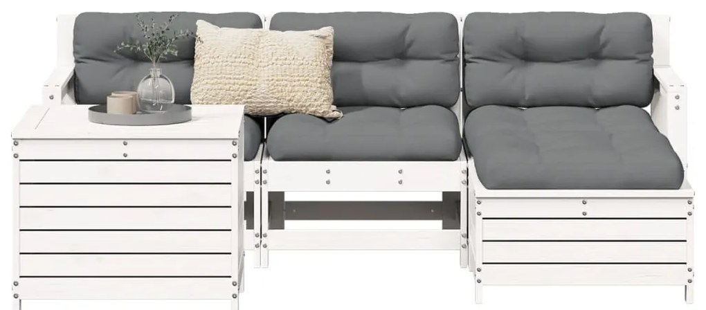 5 pcs conjunto de sofás de jardim madeira pinho maciça branco