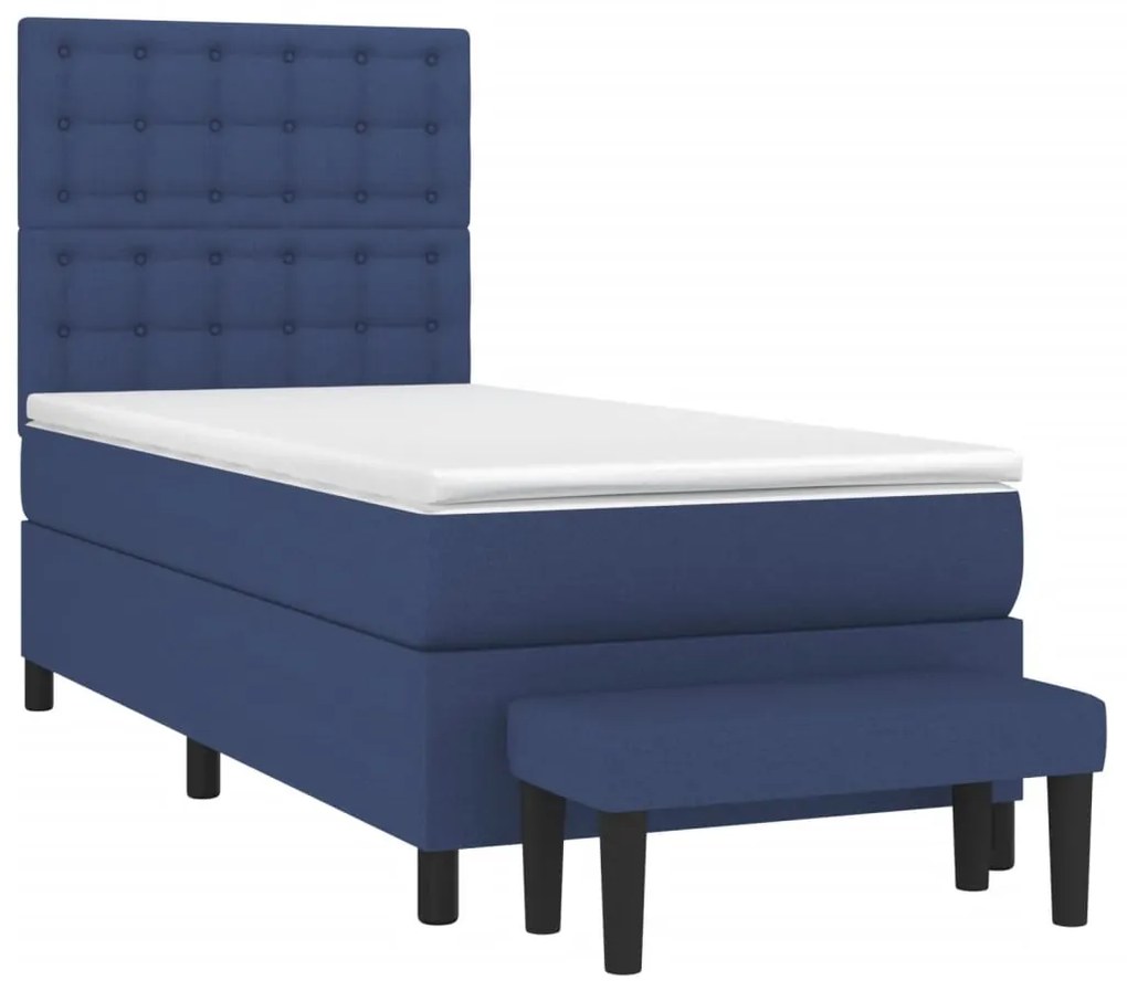Cama com molas/colchão 90x190 cm tecido azul