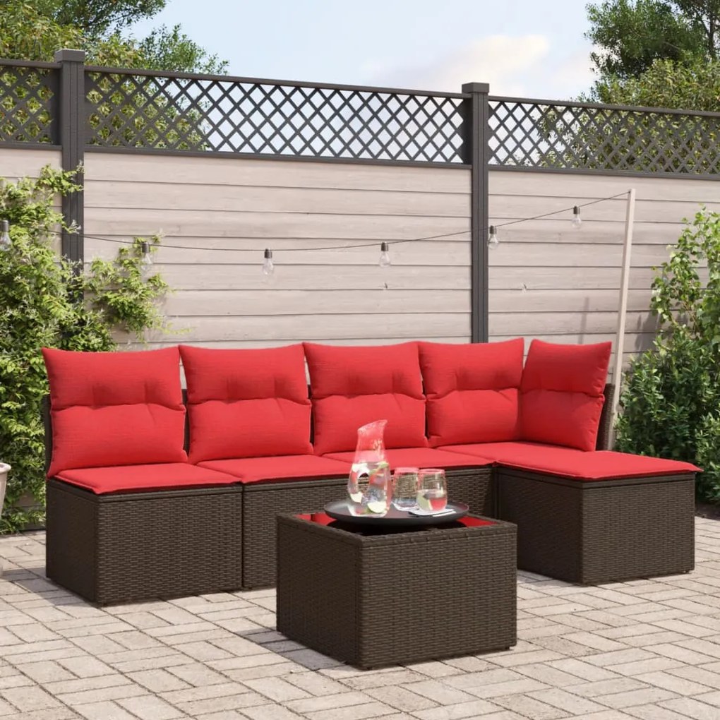 vidaXL 6 pcs conjunto de sofás jardim c/ almofadões vime PE castanho