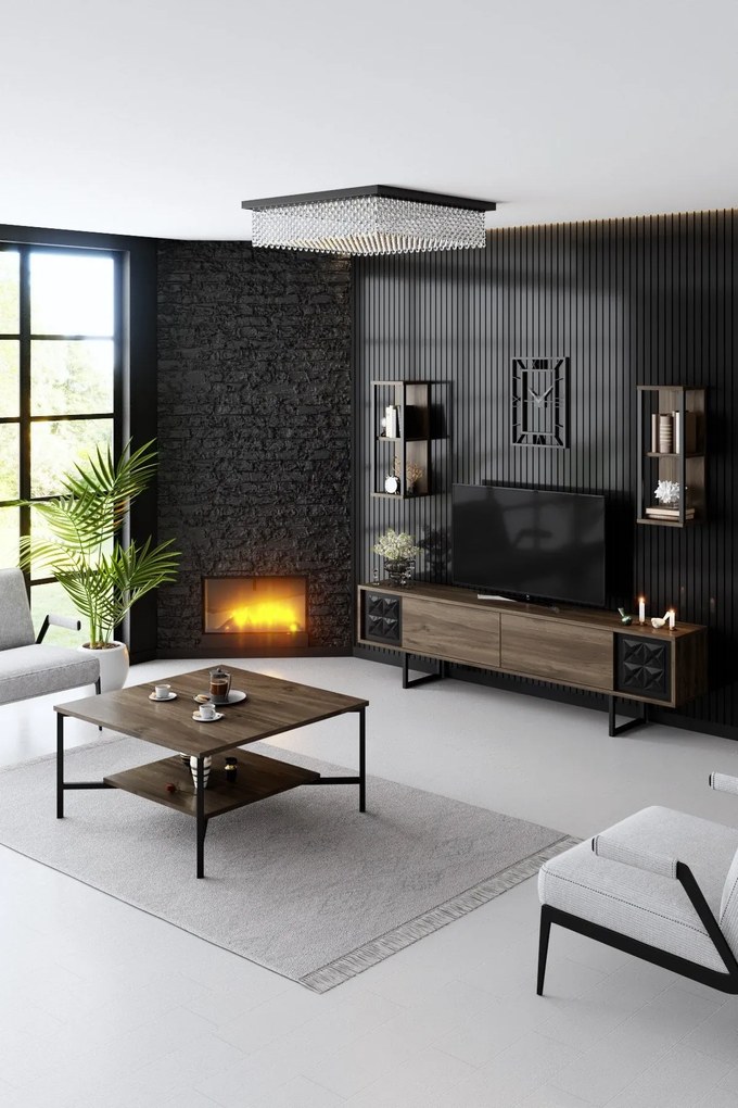 Conjunto de Mobiliário de Sala – Black Line Set – Nogueira e Preto