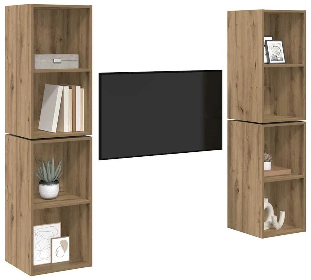 Gabinete de TV de Parede 4 pcs Carvalho Artesanal