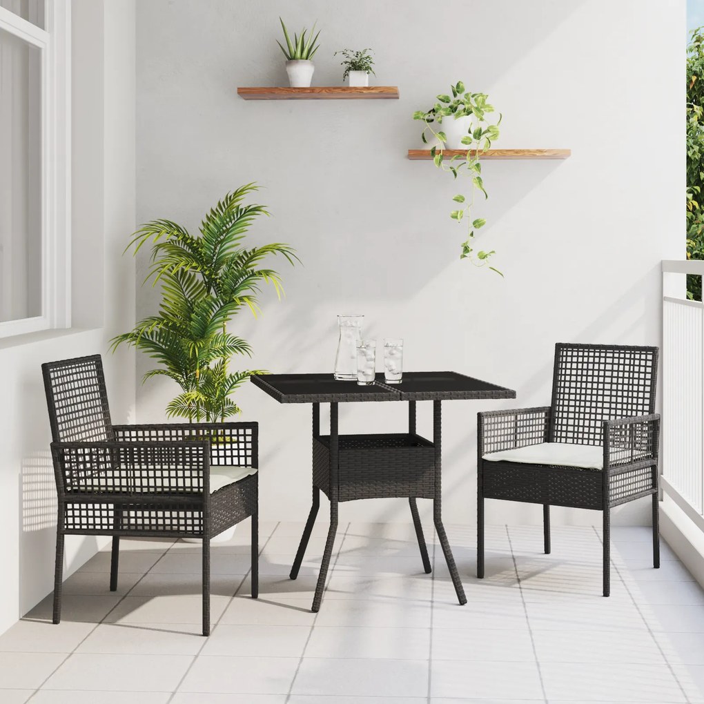 vidaXL Conjunto de Jantar para Jardim 3 Peças Rattan Preto