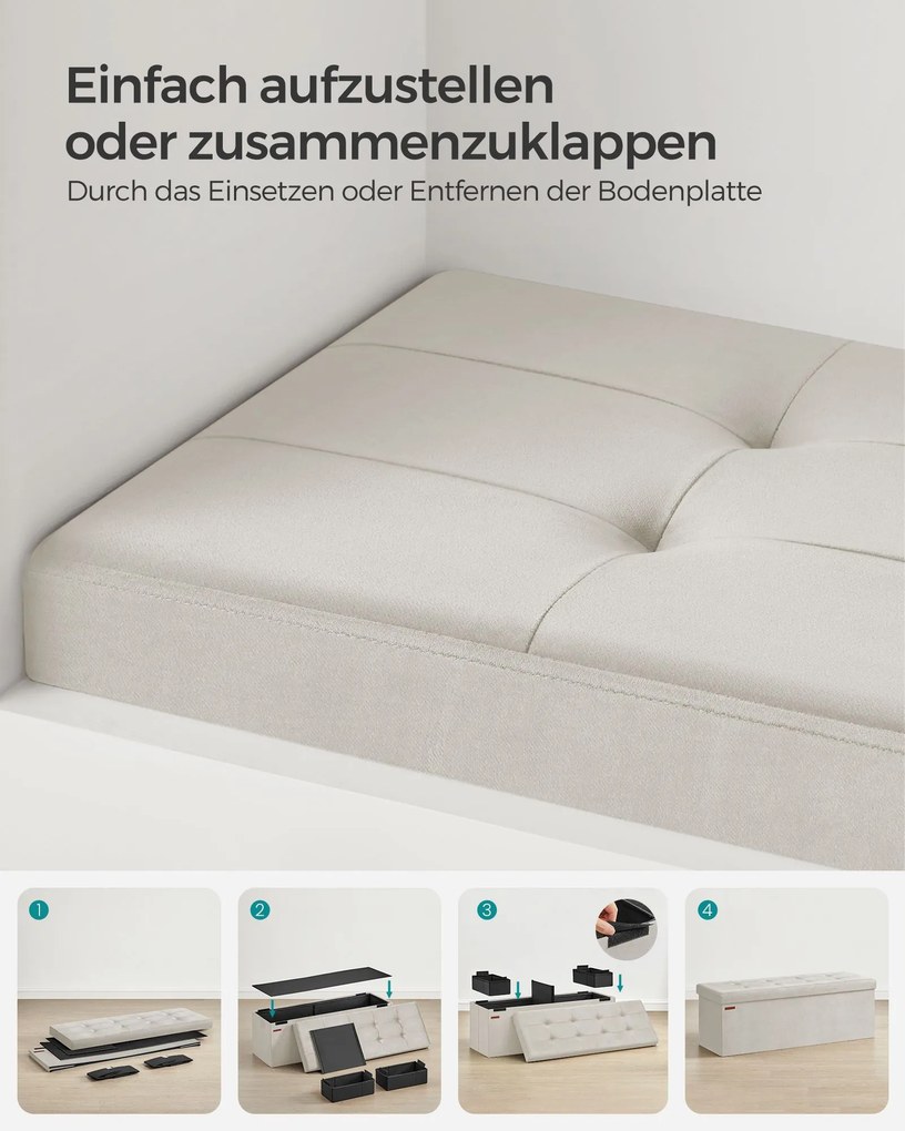 Banco com espaço de arrumação em veludo 38 x 110 x 38 cm creme