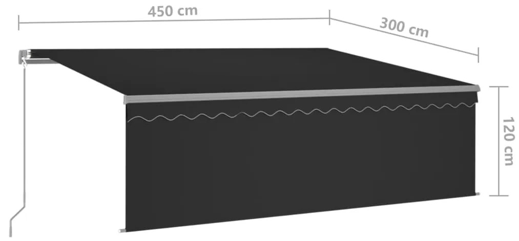 Toldo retrátil manual com estore e luzes LED 4,5x3 m antracite