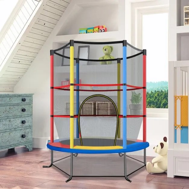 Trampolim para crianças 191 cm com rede de segurança e almofada para molas recreativas Estrutura em aço multicolorido