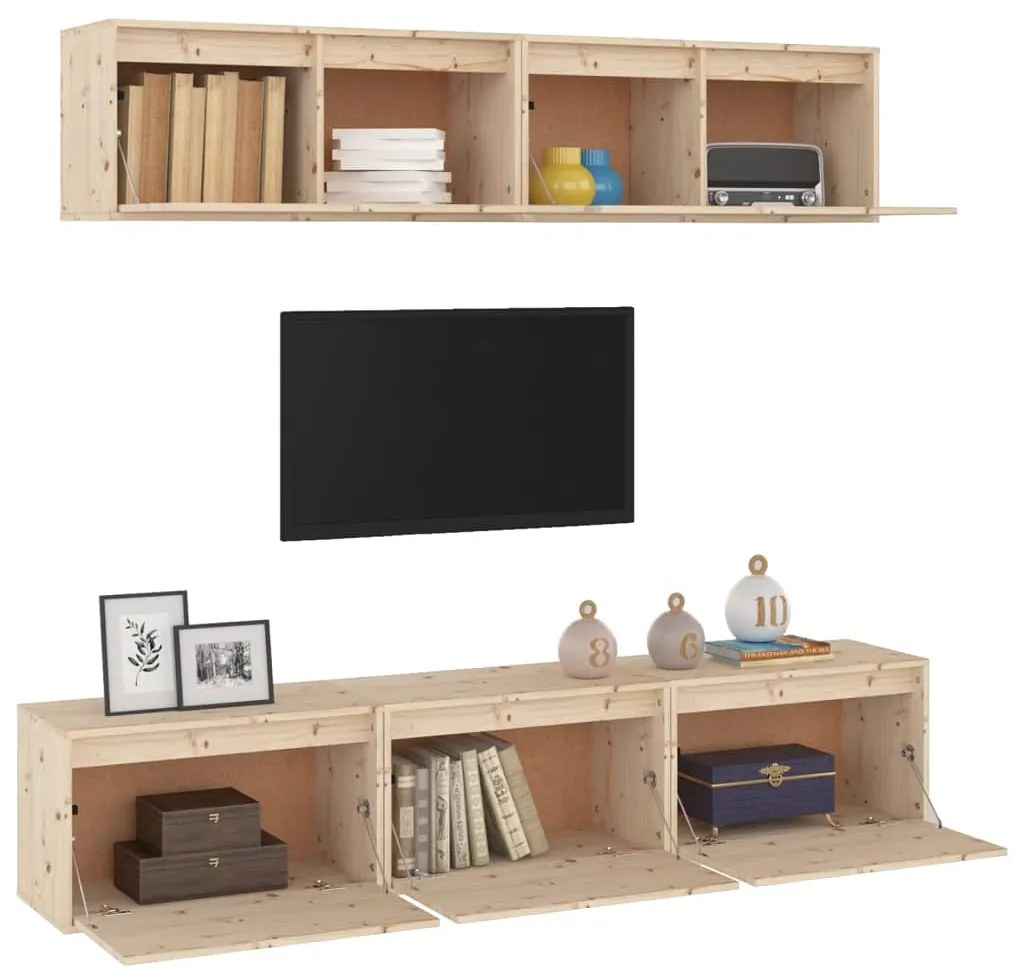 Conjunto de armário de TV 5 pcs madeira de pinho maciça