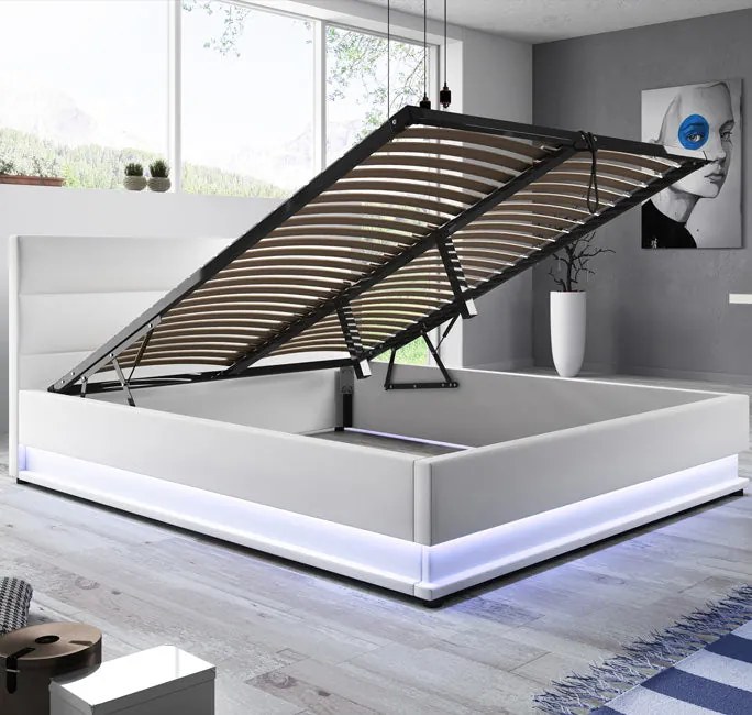 Cama Hidráulica com Arrumação "Naomi" - 180x200 cm - Branco - Polipele