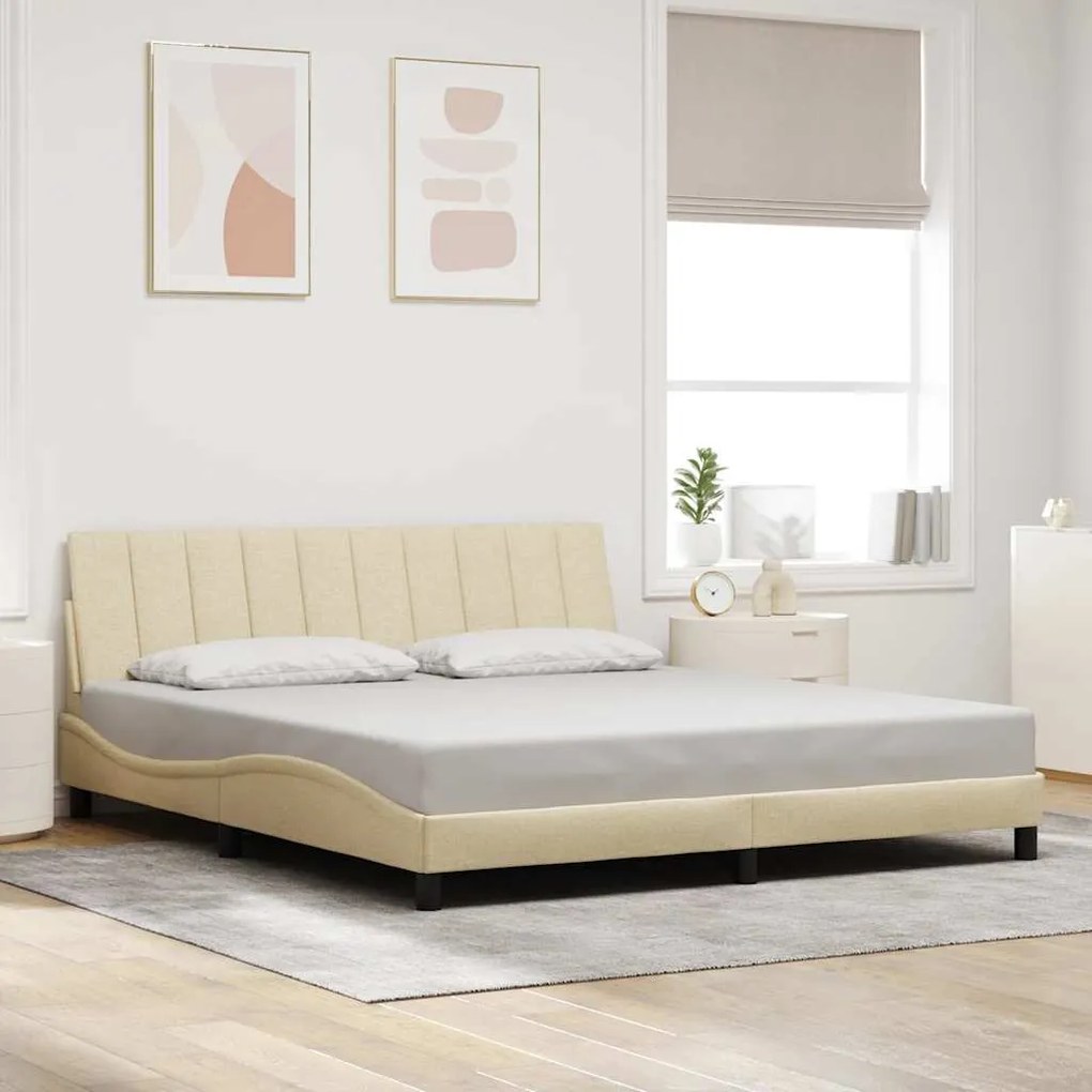 vidaXL Estrutura de cama sem colchão Hanko 180x200 cm tecido cor creme