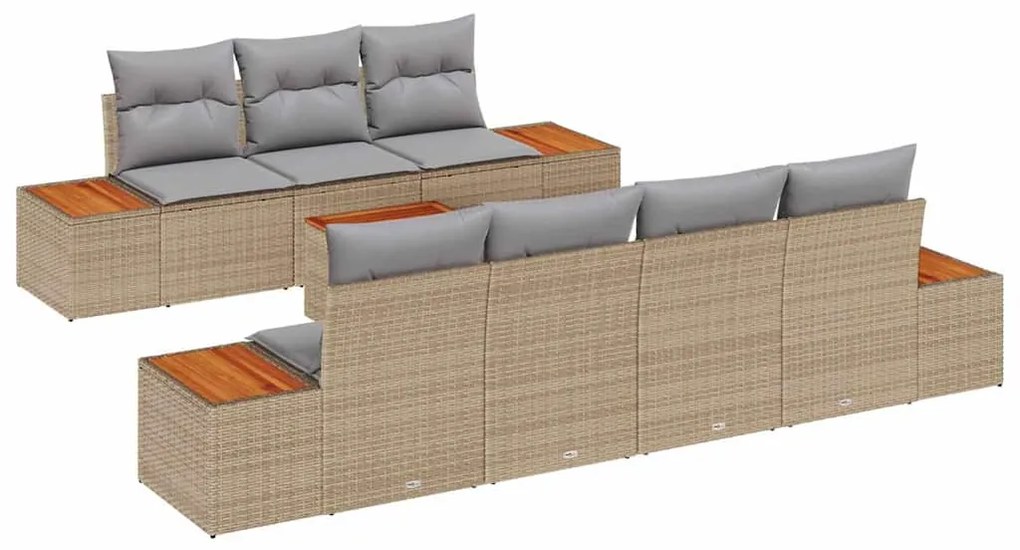 Sofá de Jardim 8 Peças com Almofadas Beiges em Rattan de Polietileno e