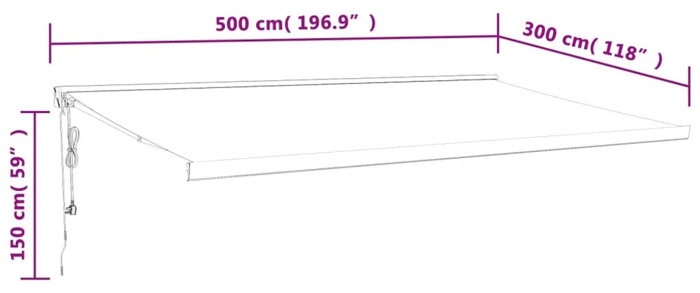 Toldo retrátil 5x3 m tecido e alumínio antracite