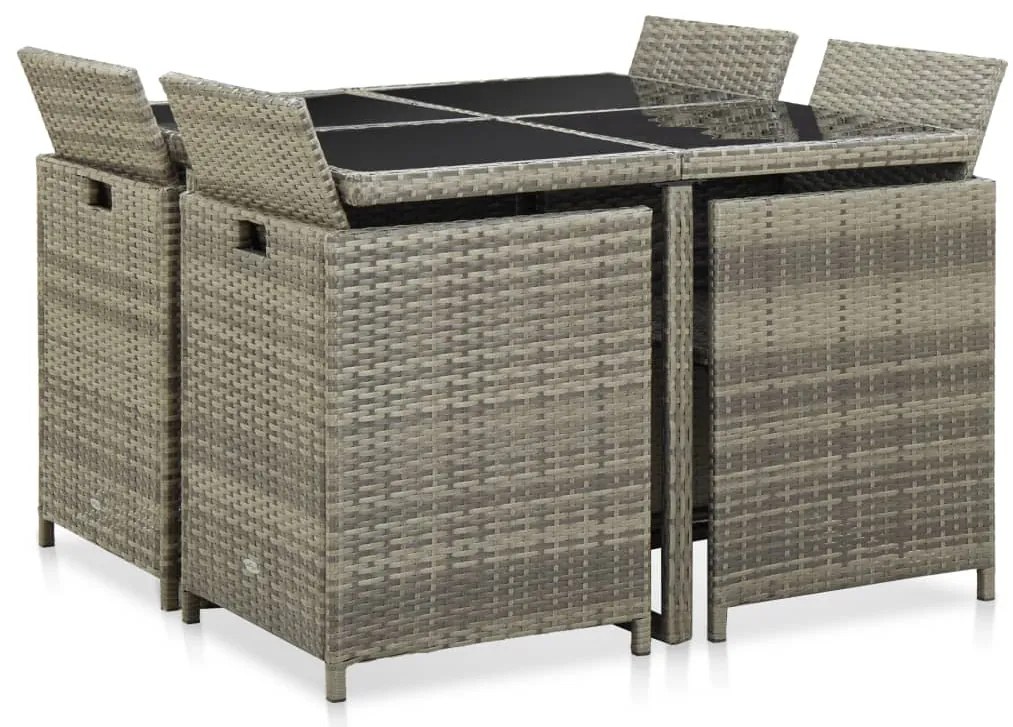 9 pcs conjunto jantar exterior c/ almofadões vime PE cinzento