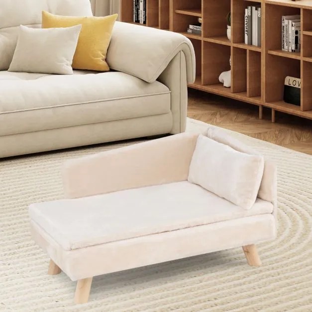 Cama elevada para animais de estimação 81 x 51 x 47 cm  com almofada e travesseiro removíveis, pernas de madeira e encosto alto