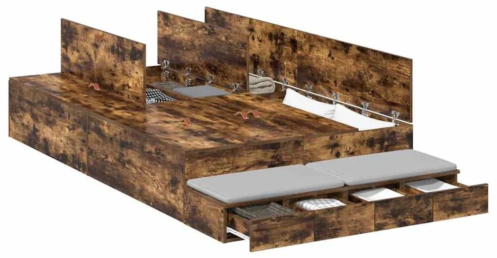 Cama de Armazenamento Carvalho Fumado 120x190 cm