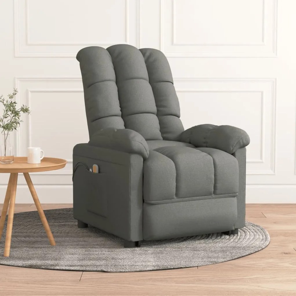 vidaXL Poltrona de massagens elevatória tecido cinzento-escuro