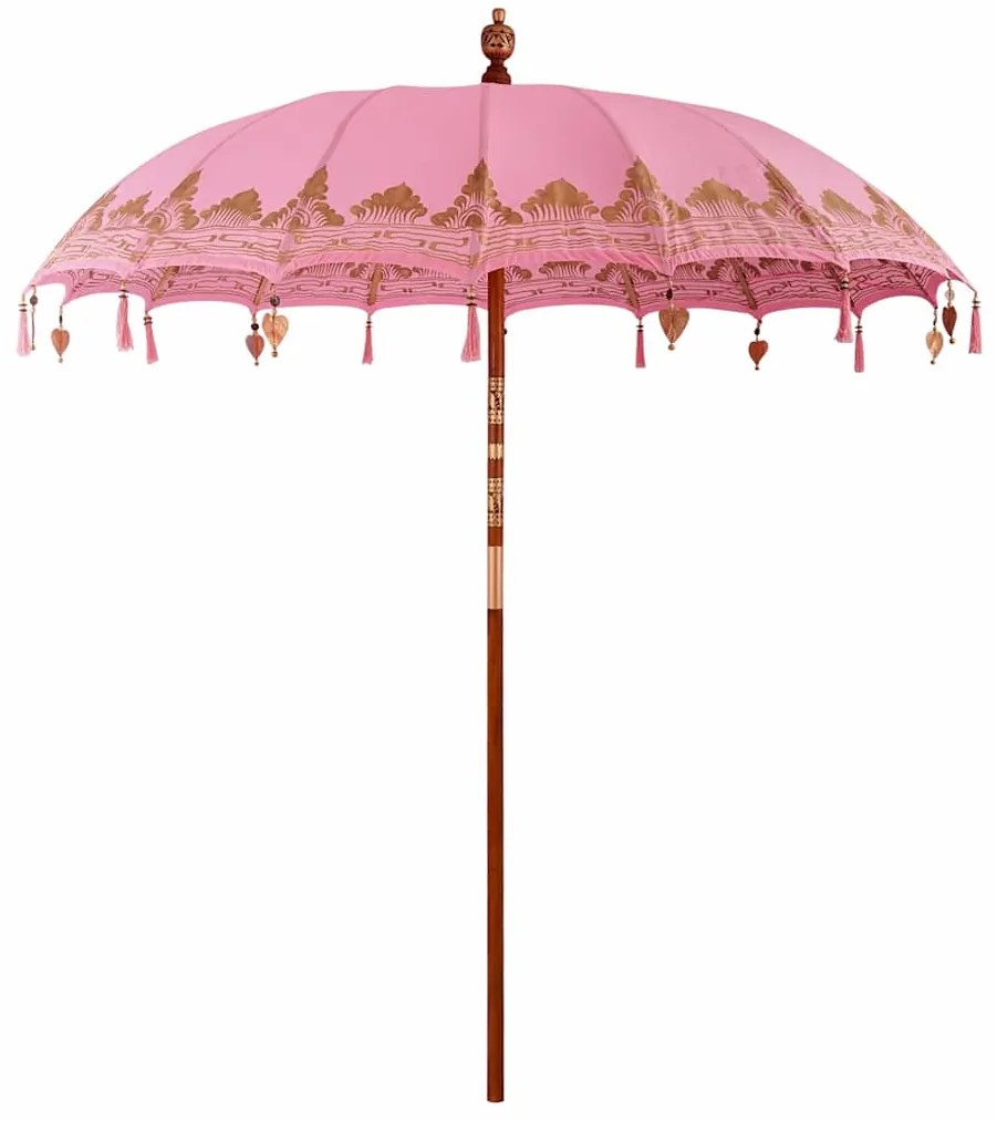 vidaXL Guarda-sol Outros Manual Rosa x 260 cm Algodão e madeira sólida