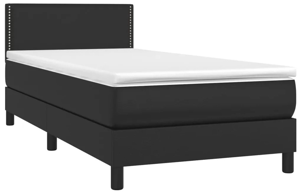 Cama com molas/colchão 90x190 cm couro artificial preto