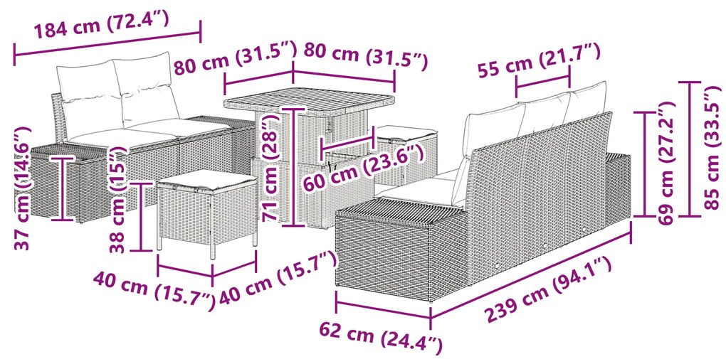 Conjunto de Sofá de Jardim vidaXL com Almofadas Rattan de Polímero Pre