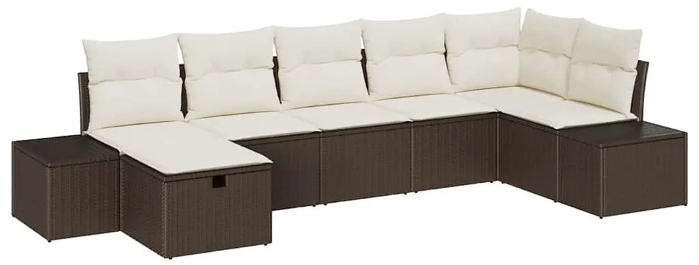 Conjunto de sofá de jardim de 7 peças com almofadas marrons em rattan