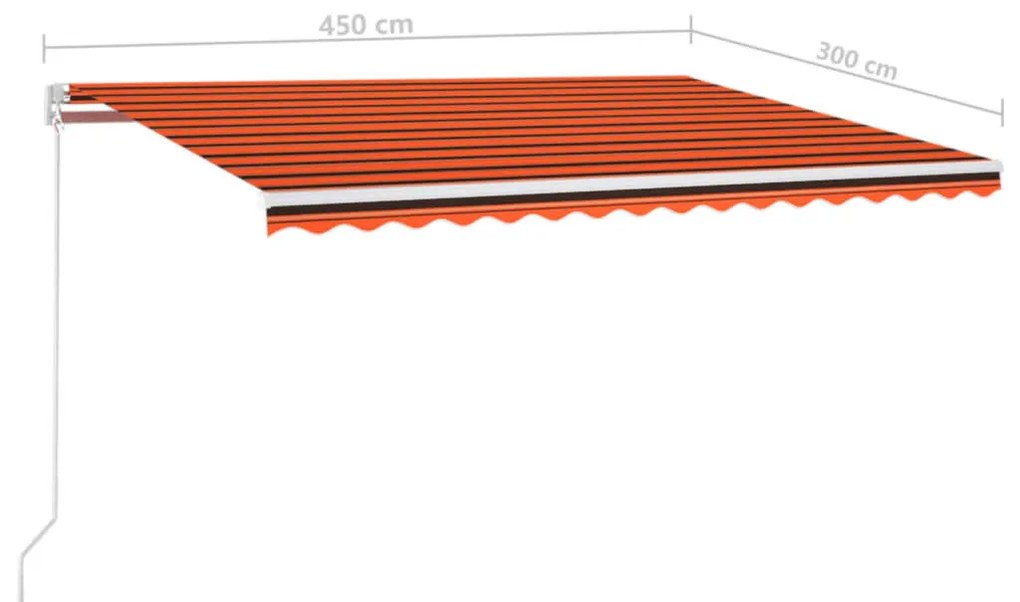 Toldo autom. LED e sensor de vento 450x300 cm laranja/castanho