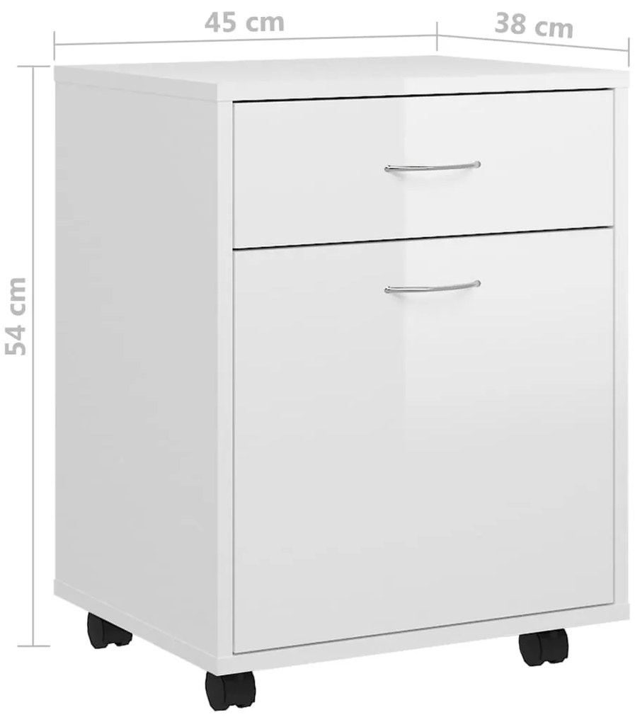 Móvel com rodas 45x38x54 cm derivados madeira branco brilhante