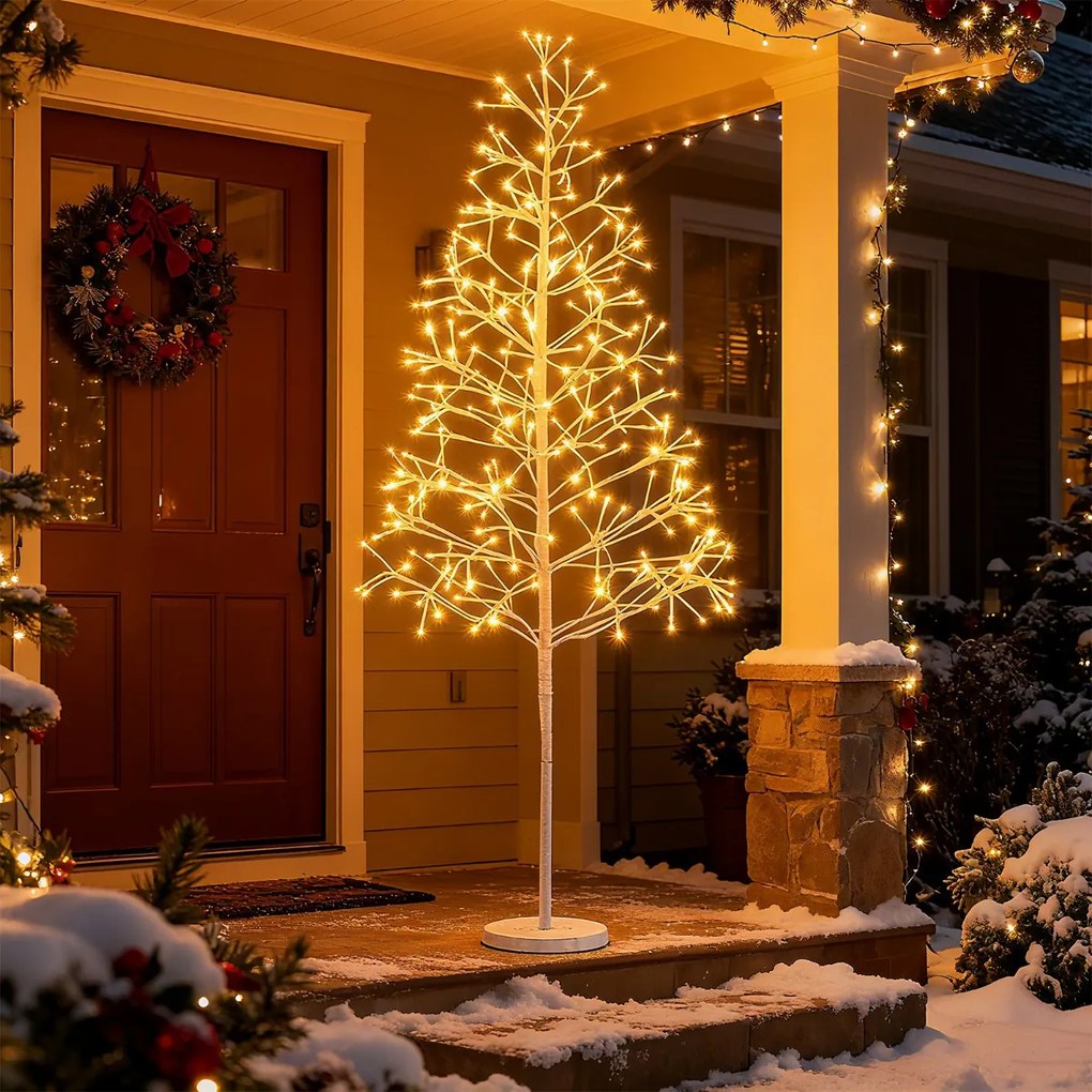 Árvore de Bétula Iluminada ,Altura 150 cm 280 Luzes LED Brancas Quentes, Branco