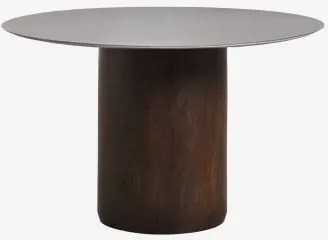 Mesa De Jantar Redonda Ø120 Cm Luceida Madeira De Cabo Escuro & Aço Inoxidável Escovado - Sklum
