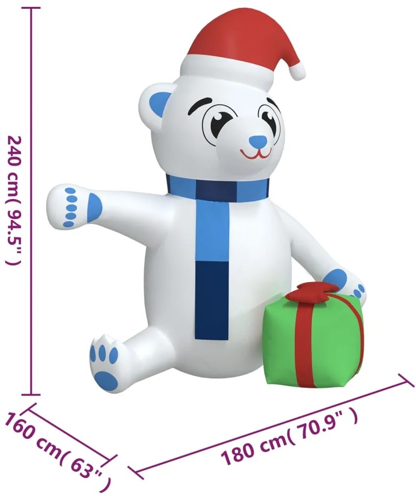 Urso de Natal insuflável com luzes LED 240 cm