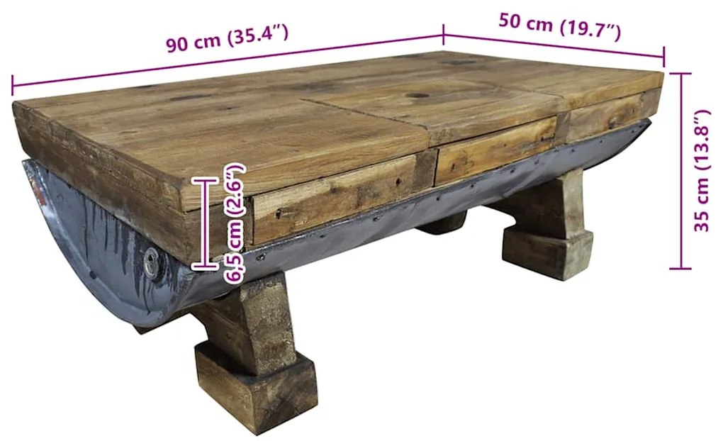 Mesa de centro 90x50x35 cm mistura de madeiras recicladas