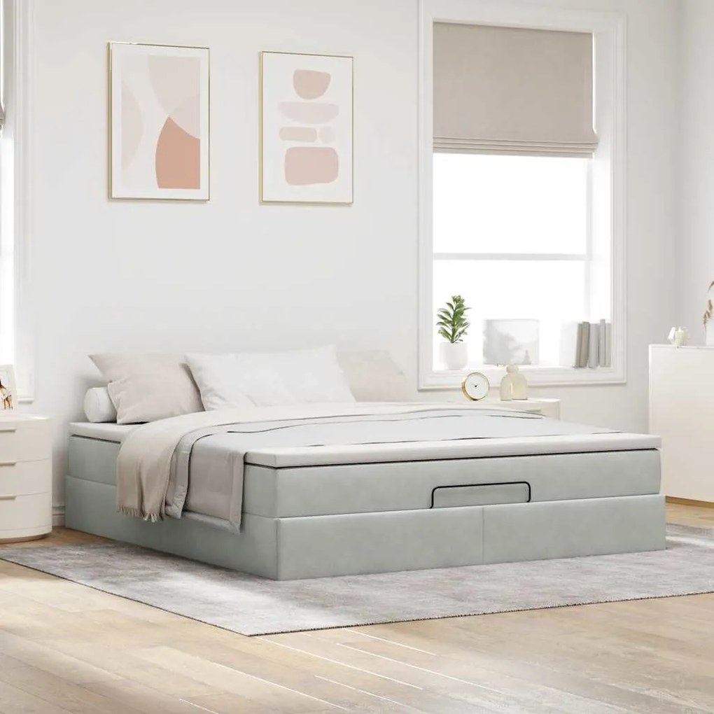 Estrutura de cama otomana com colchão 180x200 cm cinzento claro