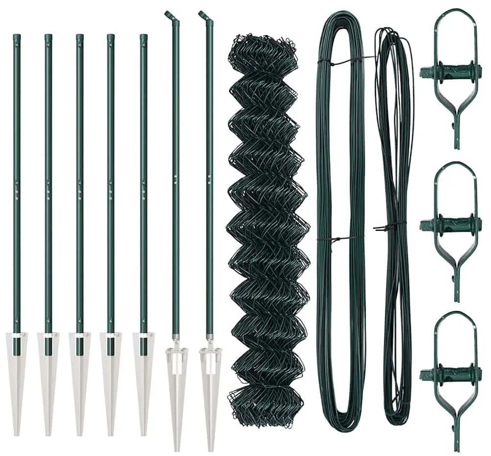 Conjunto de Postes de Cerca Verde 1.4 x 10 m Aço Galvanizado