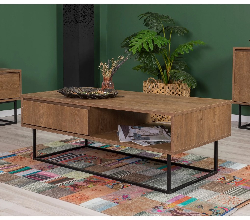 Conjunto de Móveis de Sala Laxus – Nogueira/Preto – 90 cm x 39 cm x 40