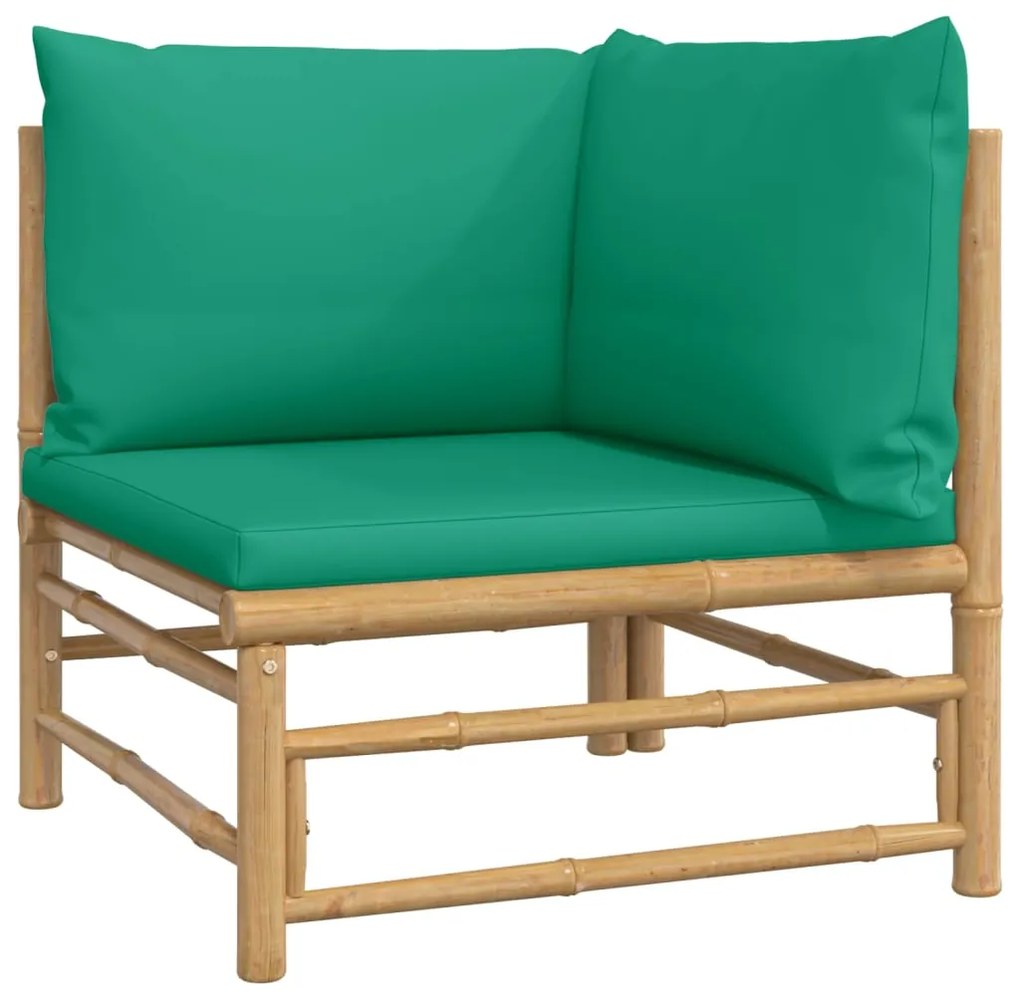 5 pcs conjunto lounge de jardim bambu c/ almofadões verdes