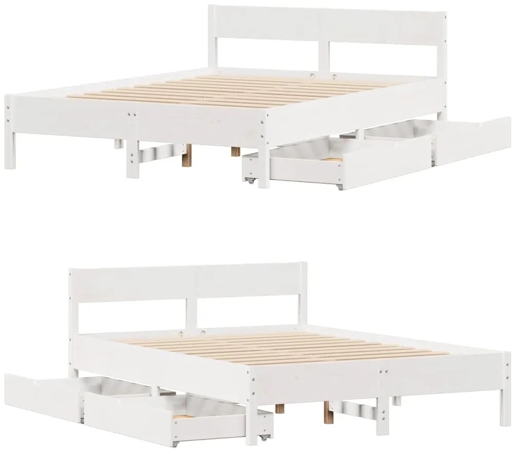 Cama sem colchão 120x190 cm madeira de pinho maciça branco