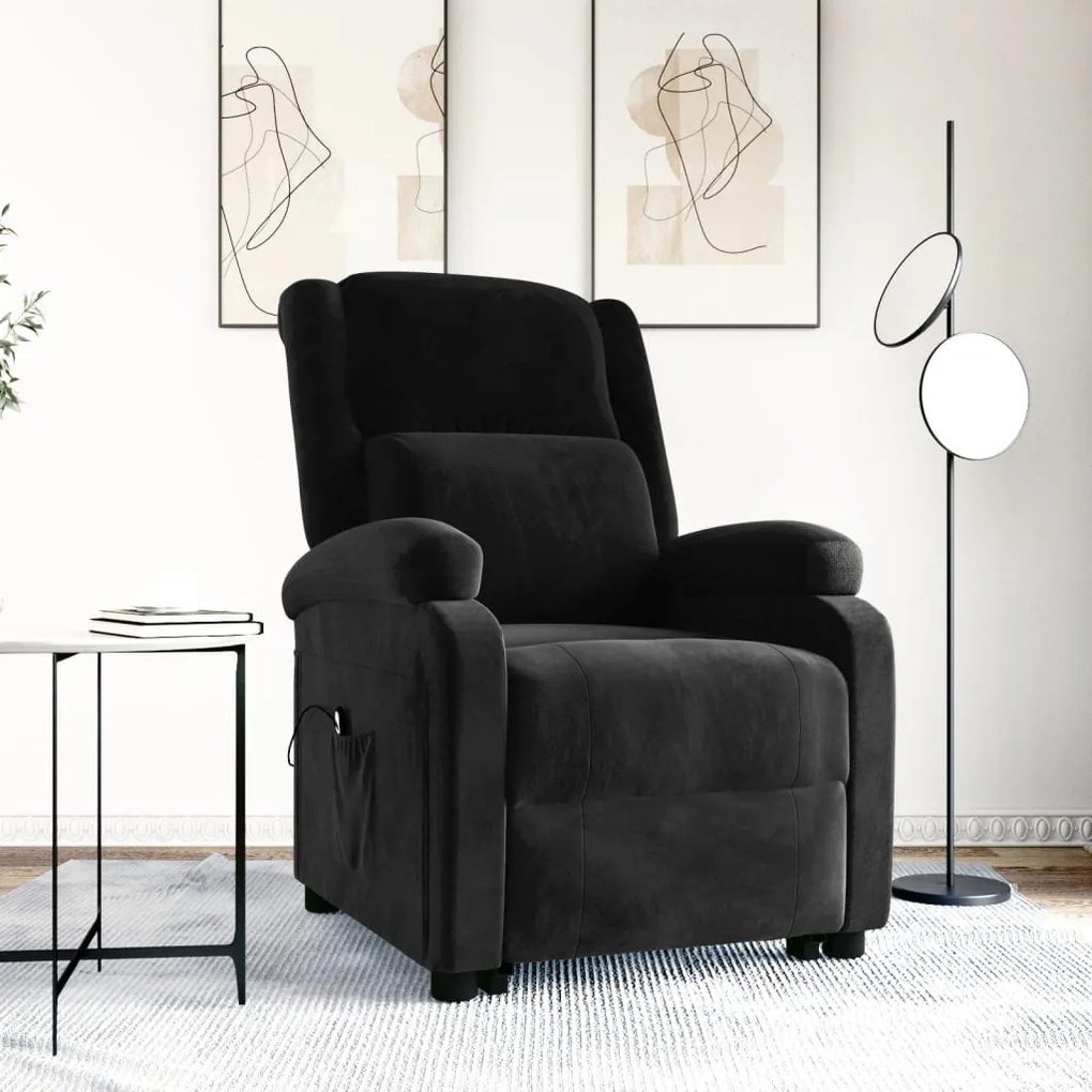 vidaXL Poltrona elevatória veludo preto
