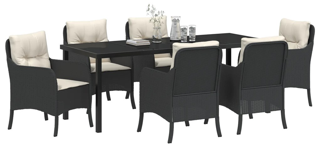 Conjunto de Jantar Jardim com Almofadas Preto Vime PE