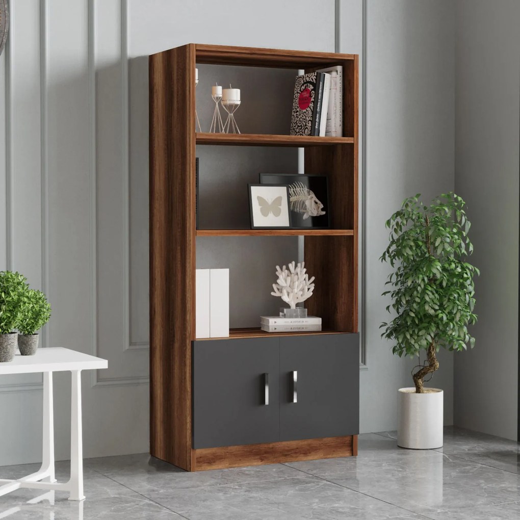 Estante VO4 – Nogueira e Antracite – 63,6x140x37,6 cm