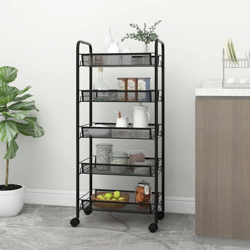 vidaXL Carrinho de cozinha com 5 prateleiras ferro 46x26x105 cm preto
