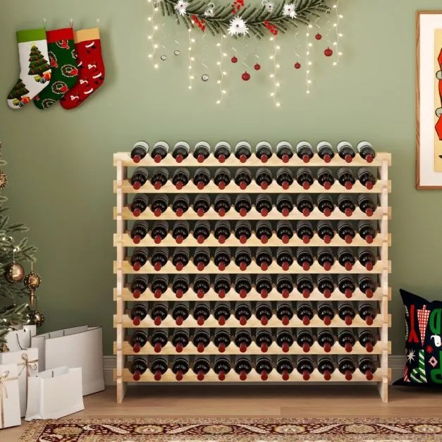 Garrafeira modular empilhável para 108 garrafas de vinho de 9 níveis para adega de cozinha Wine Bar Natural