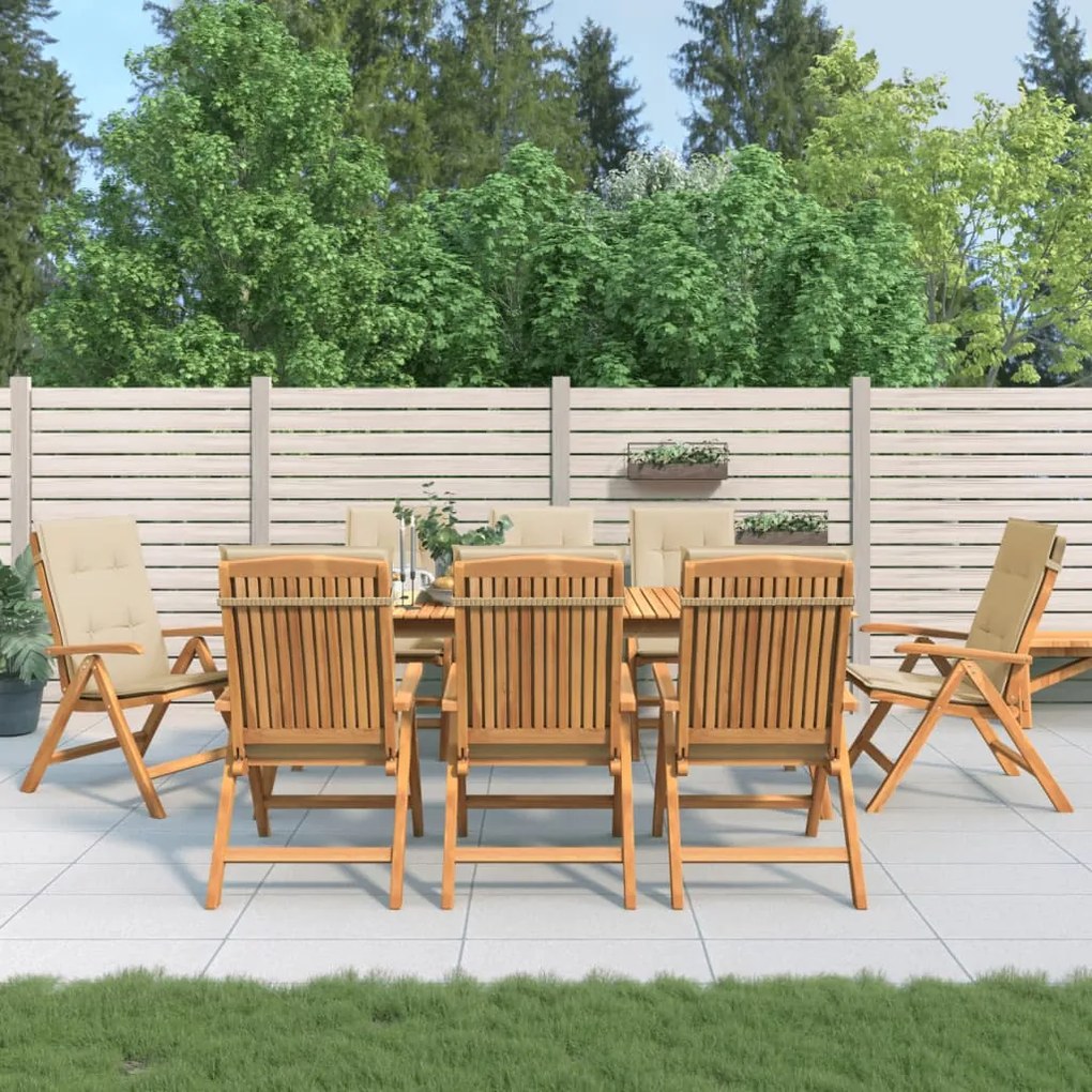 vidaXL Cadeiras de jardim reclináveis c/ almofadões 8 pcs teca maciça